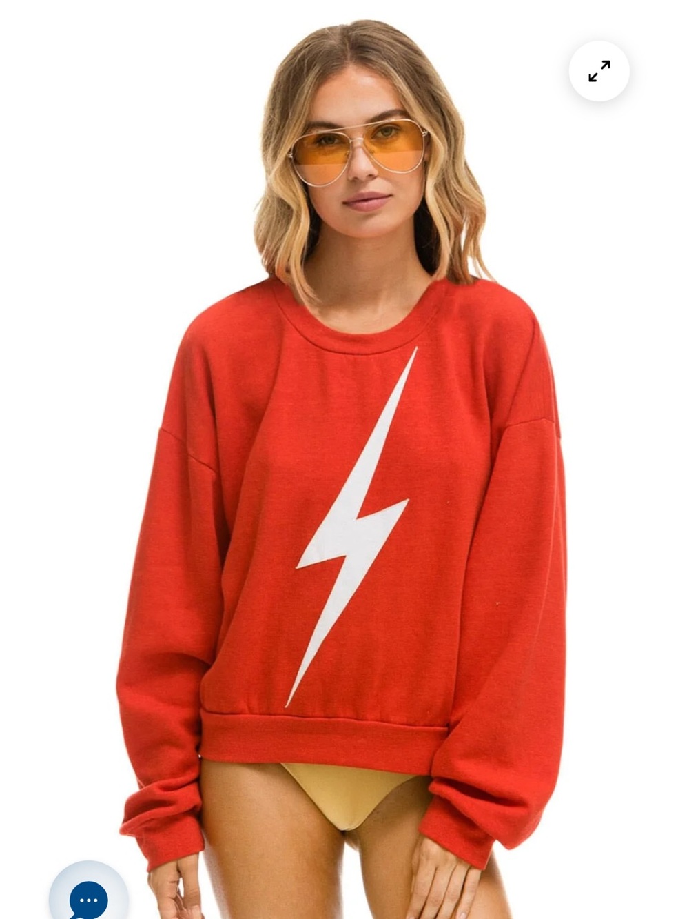 Aviator Nation Red Crewneck with White Lightning Bolt